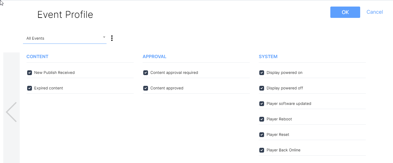 Player Event Settings